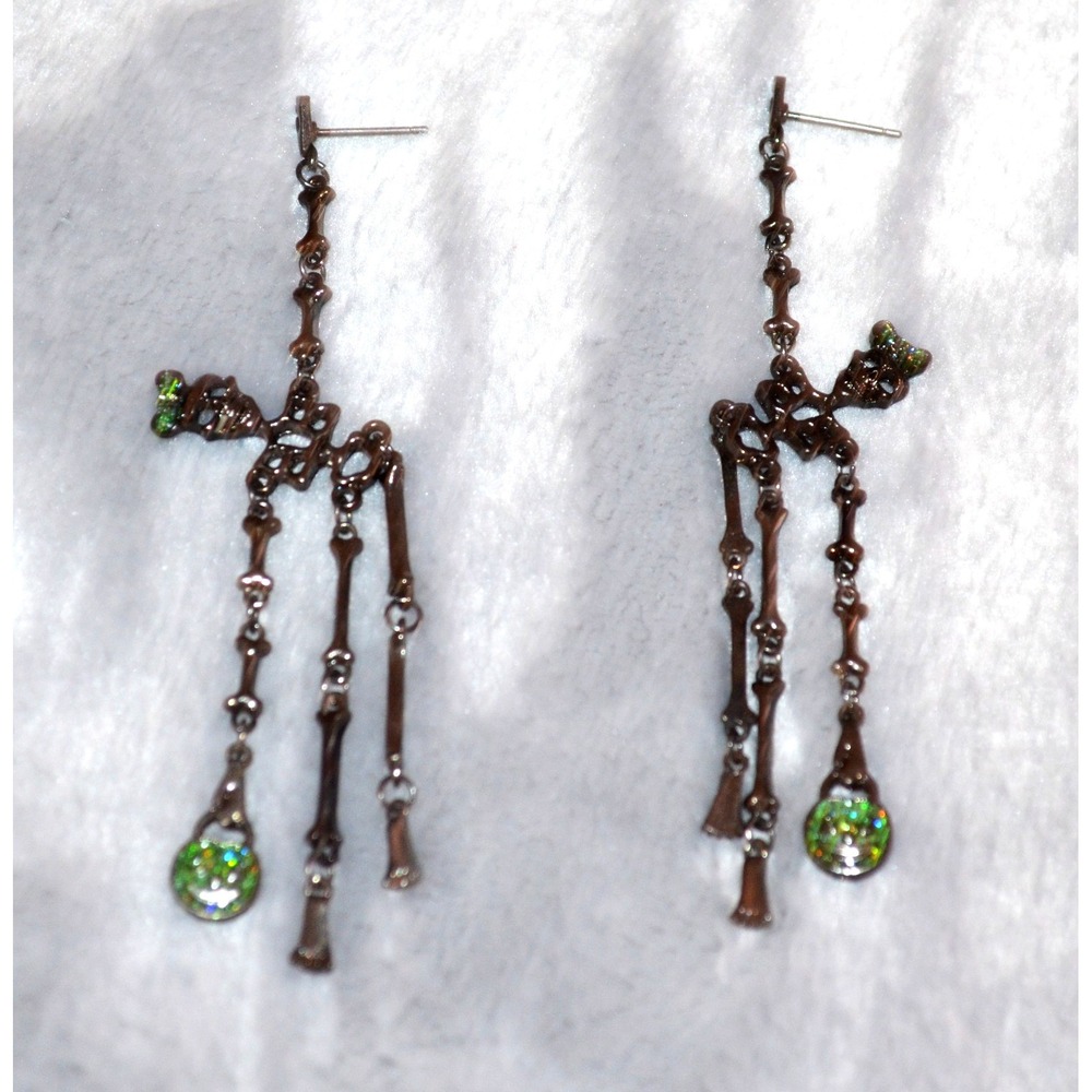 Gunmetal Tone Spooktacular Dancing Skeleton Halloween Pierced Earrings 3.5"
